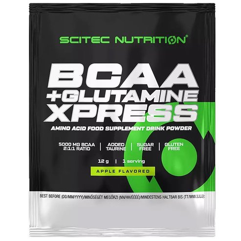 Scitec Nutrition BCAA + Glutamine Xpress Amino Acid Drink Powder Хранителна добавка на прах с аминокиселини с разклонена верига & глутамин 12g - Apple