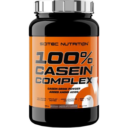 Scitec Nutrition 100% Casein Complex Хранителна добавка с чист казеинов млечен протеин, обогатен с аминокиселини за мускулен растеж с вкус на белгийски шоколад 920g - Belgian Chocolate