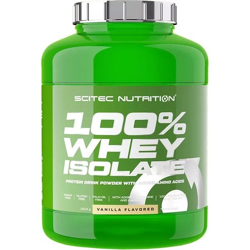 Scitec Nutrition 100% Whey Isolate 100% суроватъчен протеин изолат, хранителна добавка с добавени аминокиселини, вкус на ванилия 1816g - Vanilla