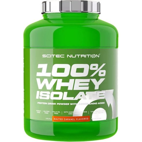Scitec Nutrition 100% Whey Isolate Хранителна добавка със 100% изолиран суроватъчен протеин с добавени аминокиселини, с вкус на солен карамел 1816g - Salted Caramel