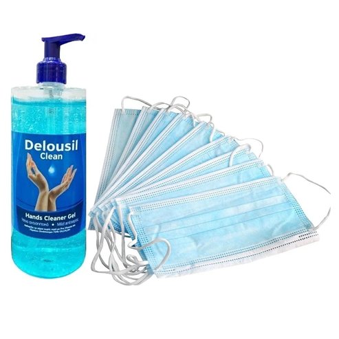 Delousil Антисептик PROMO PACK Hands Cleaner Gel 1 Lt & Хирургически маски за лице 3 броя 50 броя