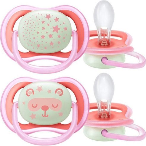 Philips Avent Ultra Air Nighttime Silicone Soother 6-18m Сьомга - лилаво 2 части, код SCF376/22