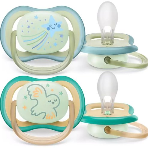 Philips Avent Ultra Air Nighttime Silicone Soother 0-6m Светло зелено - Сьомга 2 бр., Код SCF376/17