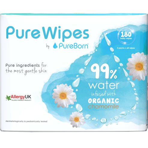 PureBorn Organic Wet Wipes Infused with Chamomile 180 бр (3x60 бр)