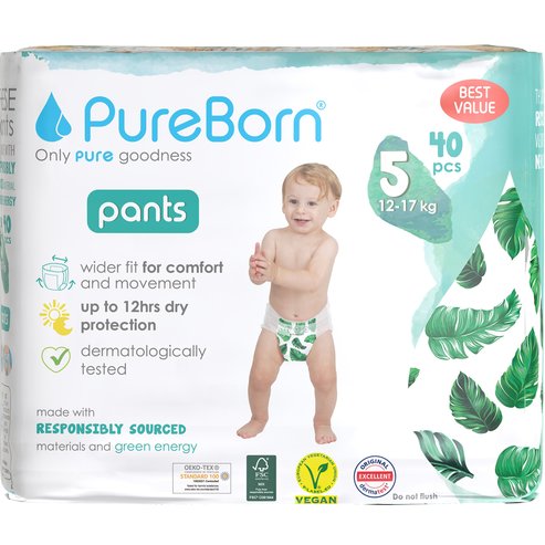 PureBorn Training Unisex Pants No5 (12-17kg) 40 бр - Leaves