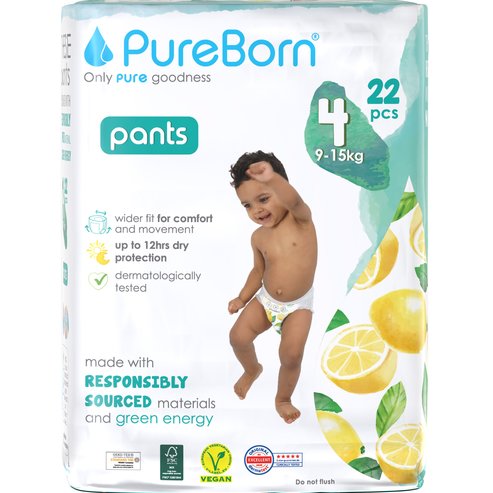 PureBorn Training Unisex Pants No4 (9-15kg) 22 бр - Lemons