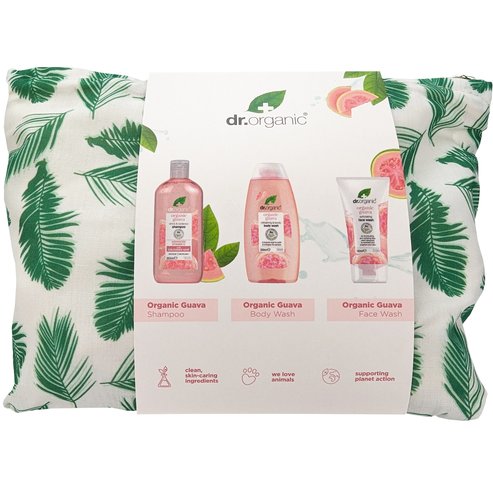 Dr Organic Promo Guava Shampoo 265ml & Body Wash 250ml & Face Wash 150ml & Подарък торбичка