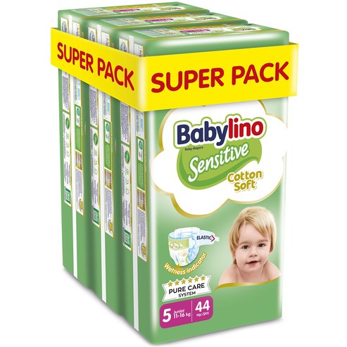 Babylino Комплект Sensitive Cotton Soft Junior Νο5 (11-16kg) 132 бр (3x44 бр)