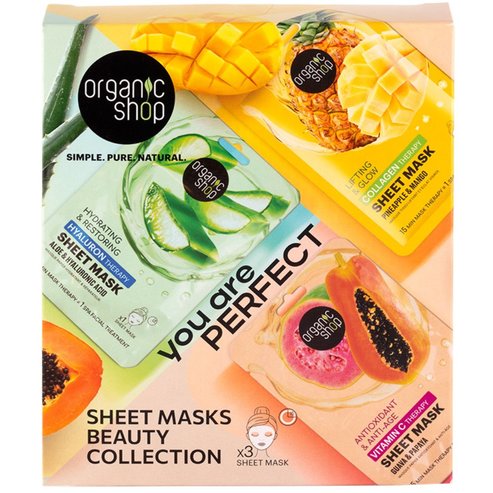 Organic Shop Promo Hyaluron Therapy Hydrating & Restoring Sheet Mask 1 брой & Vitamin C Therapy Antioxidant & Anti Age Sheet Mask 1 брой & Collagen Therapy Lifting & Glow Sheet Mask 1 брой