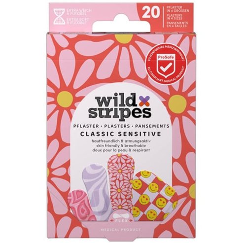 Wild Stripes Kids Classic Sensitive Хипоалергенни лепящи детски пластири за покриване и защита на малки рани, нежни към кожата за оптимално заздравяване, 20 броя