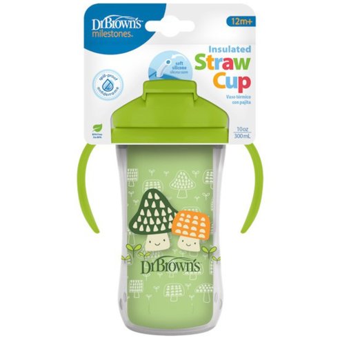 Dr Brown\'s Insulated Straw Cup 12m+ Код TC01203 Термо чаша с меко сламче & дръжки 1 брой - Зелено