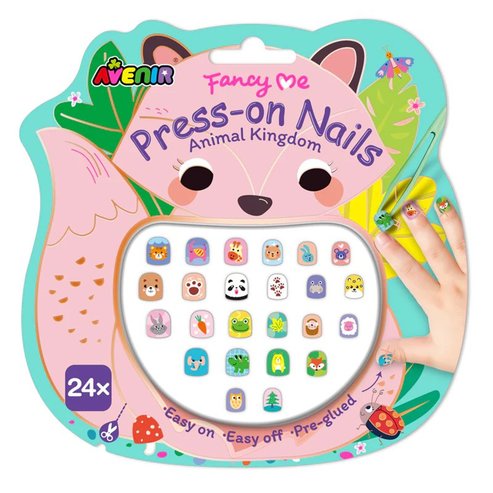Avenir Fancy me Press on Nails Animal Kingdom Самозалепващи нокътчета за момичета със сладки фигурки за уникален стил 24 броя