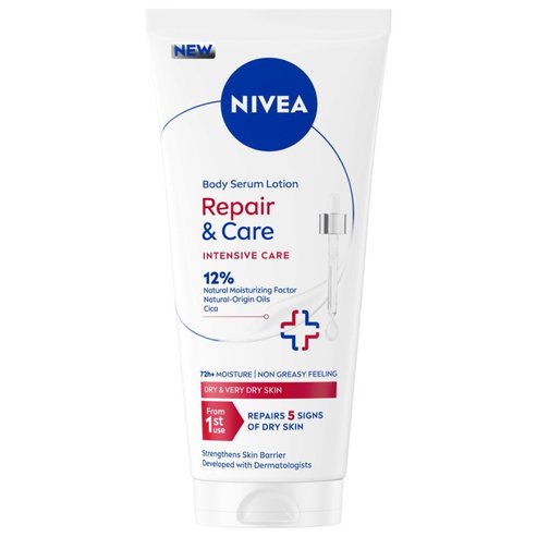 Nivea Natural Moisturizing Factor & Origin Oils Cica Repair & Care Body Serum Lotion 200ml,Успокояващ хидратиращ крем за суха до много суха кожа за справяне с раздразнението & сърбежа