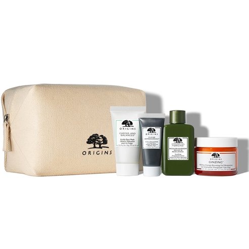 Origins Promo Best of Origins Checks And Balances Face Wash 30ml & Clear Improvement Face Mask 15ml & Mega-Mushroom Lotion 50ml & Face Gel Moisturizer 50ml & Тоалетна чанта