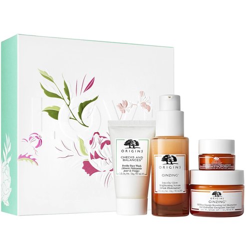 Origins Promo Love & Glow Set Checks And Balances Face Wash 30ml & Ginzing Into the Glow Serum 30ml & Oil-Free Gel Moisturizer 30ml & Eye Cream To Brighten & Depuff 5ml