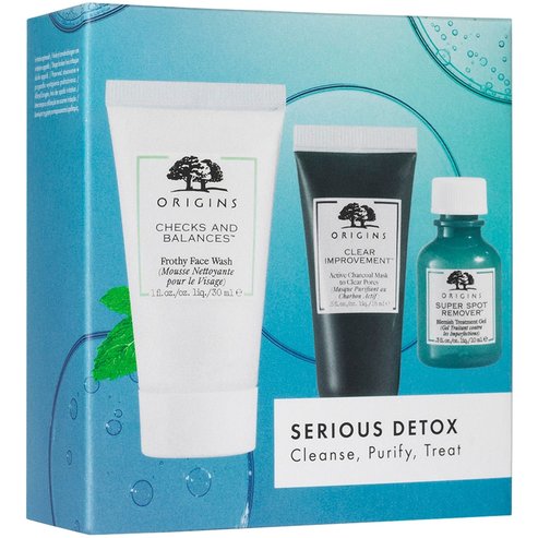 Origins Promo Serious Detox Set Checks And Balances Face Wash 30ml & Clear Improvement Face Mask 15ml & Super Spot Remover Blemish Treatment Gel 10ml