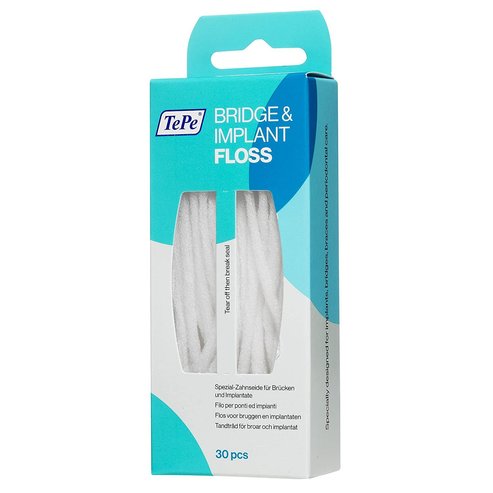 TePe Bridge & Implant Floss Зъбен конец с гъбеста секция, подходящ за почистване на импланти и мостове 30 бр