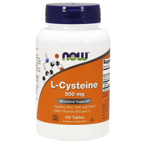 Now Foods L-Cysteine 500mg (With Vitamin Β-6 & C) L Cysteine Nutrition Supplement за здрави нокти, коса и кожа 100Tablets