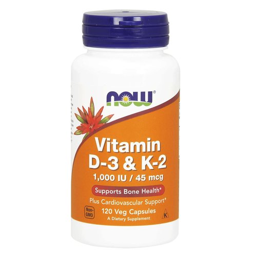 Now Foods Vitamin D-3 & K-2 1000iu Хранителна добавка, специална формула срещу остеопороза 120 Veg.caps