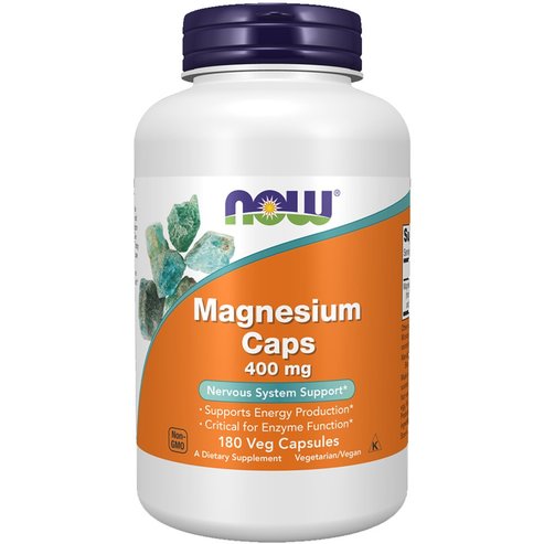 Now Foods Magnesium 400mg Хранителна добавка с елементарен магнезий от три различни форми за подкрепа на нервната система, производството на енергия и правилното функциониране на ензимите 180veg.caps