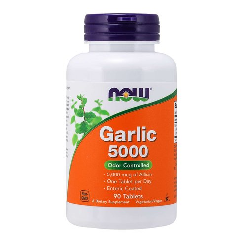Now Foods Garlic 5000 Хранителна добавка без чесън без мирис, управление на холестерола и сърдечно -съдова поддръжка 90 Tabs