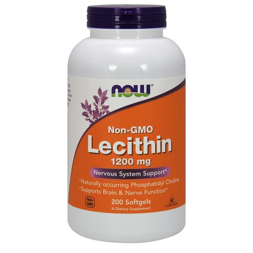Now Foods Lecithin 1200mg Non-Gmo Лецитинова хранителна добавка за контрол на теглото и профилактика на холестерола 200Softgels