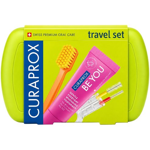Curaprox Travel Set Green 1 брой, Комплект за орална хигиена за пътуване с калъф в зелен цвят