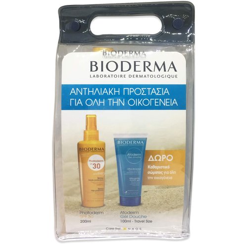 Bioderma Промо комплект Photoderm Spray Haute SPF30 Слънцезащитен спрей за лице и тяло 200ml & ПОДАРЪК Atoderm Gel Douche 100ml