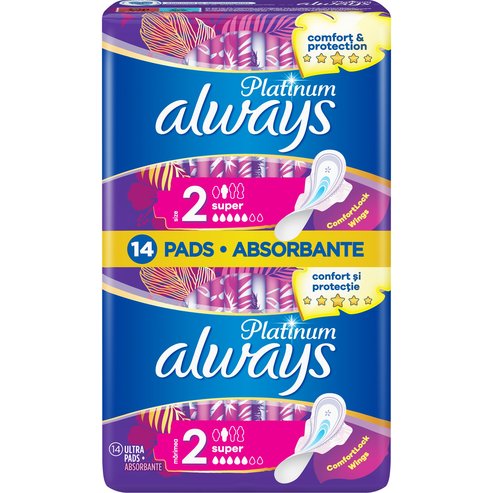 Always Platinum Sanitary Towels with Comfort Lock Wings Size 2, 14 бр