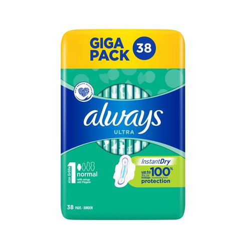 Always Ultra Size 1 Normal Instant Dry up to 100% Protection Поглъщайте течности моментално -45% по-евтини 38бр