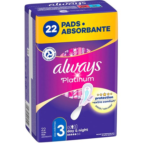 Always Platinum Day & Night Pads Size 3, 22 бр