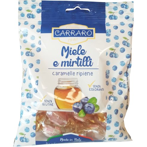 Carraro Caramelle Miele e Mirtilli Бонбони за гърло с мед и боровинка 100gr