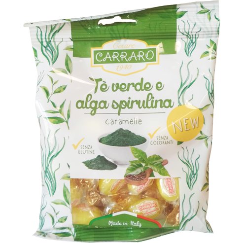 Carraro Caramelle Te Verde e Alga Spirulina Бонбони за гърло със зелен чай и спирулина 100gr