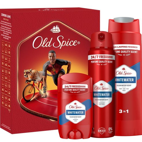 Old Spice Promo Whitewater for Men Deodorant Stick 50ml & Deodorant Body Spray 150ml & Shower - Shampoo Gel 250ml
