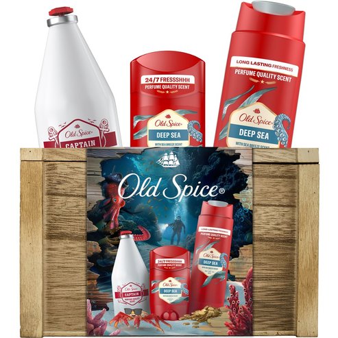Old Spice Promo Captain After Shave Lotion 100ml & Deodorant Stick 50ml & 3 in 1 Shower Gel & Shampoo 250ml & Reusable Wooden Box 1 бр