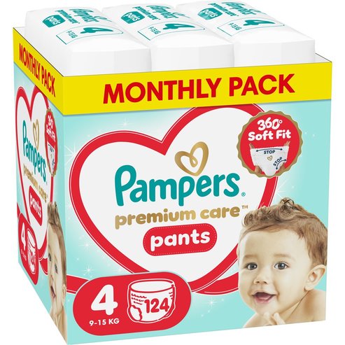 Pampers Premium Care Pants Monthly Pack No4 (9-15kg) Пелени-гащички 124 броя