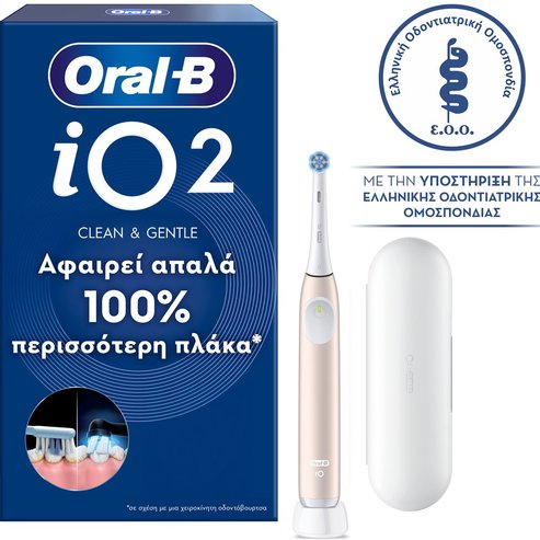 Oral-B iO 2 Clean & Gentle Electric Toothbrush Calm Pink Електрическа Четка за Зъби с 3 Режима на Почистване & Сензор за Натиск в Розов Цвят с Калъф за Пренасяне 1 Брой
