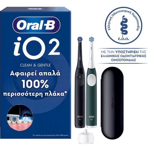 Oral-B Promo iO Series 2 Clean & Gentle Electric Toothbrush Night Black & Forest Green Електрически четки за зъби с 3 програми за почистване & сензор за натиск за нежно почистване в черен & тъмнозелен цвят 2 броя & 1 калъф за пътуване