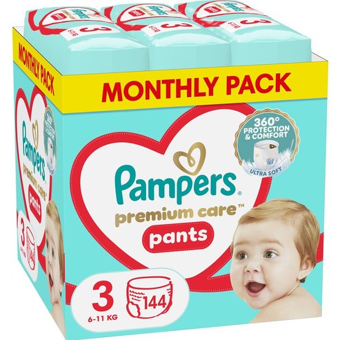 Pampers Premium Care Pants Monthly Pack No3 (6-11kg) Памперси Панталони 144 бр