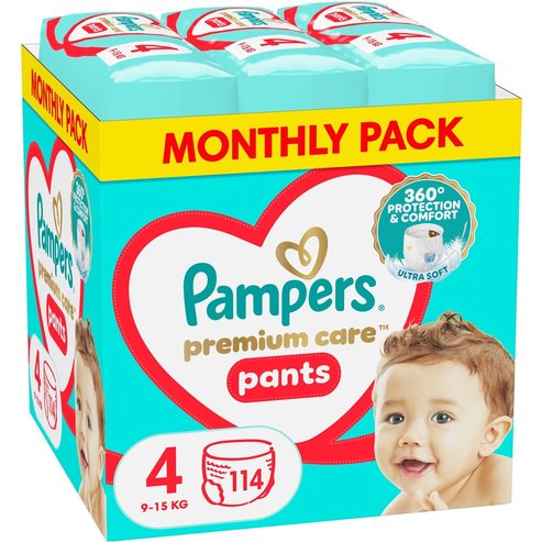 Pampers Premium Care Pants Monthly Pack No4 (9-15kg) Памперси Панталони 114 бр