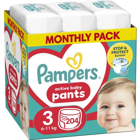 Pampers Active Baby Pants Monthly Pack No3 (6-11kg) Памперси Панталони 204 Памперси