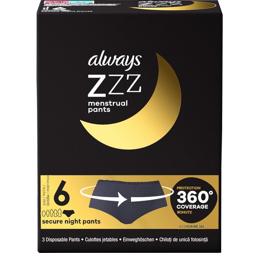 Always ZZZ Menstrual 360° Overnight Disposable Period Underwear Pants 3 бр - Size 6