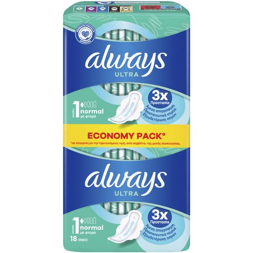Always Ultra Normal Sanitary Towels with Wings Size 1, 18 бр