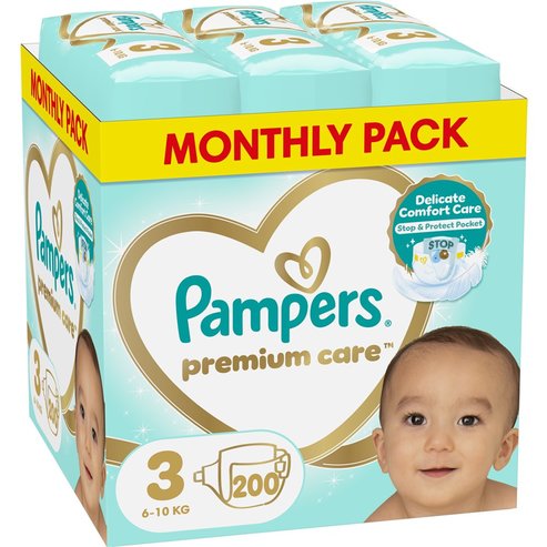 Pampers Premium Care Monthly Pack №3 (6-10kg) 200 броя