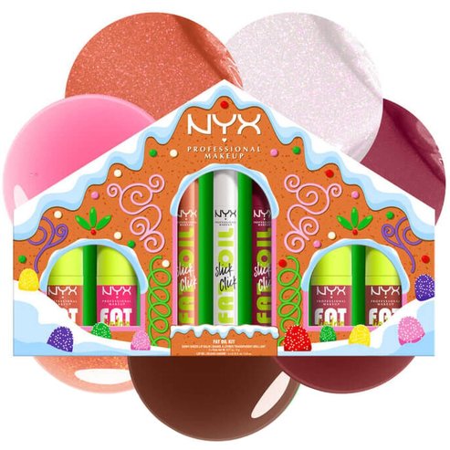 Nyx Professional Makeup Promo Gingerbread Shiny Sheer Lip Balm 3x2g & Fat Oil 4x4.8ml