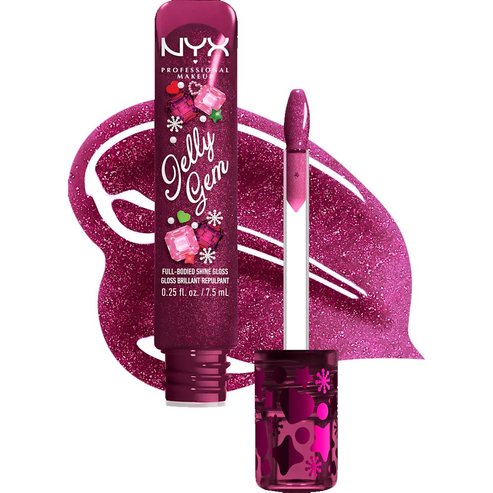 Nyx Professional Makeup Jelly Gem Full Bodied Shine Lip Gloss Серум за искрящи, гладки, сочни & хидратирани устни с брокат & пептиден комплекс, 7,5ml - 02 Fuchsia Gem