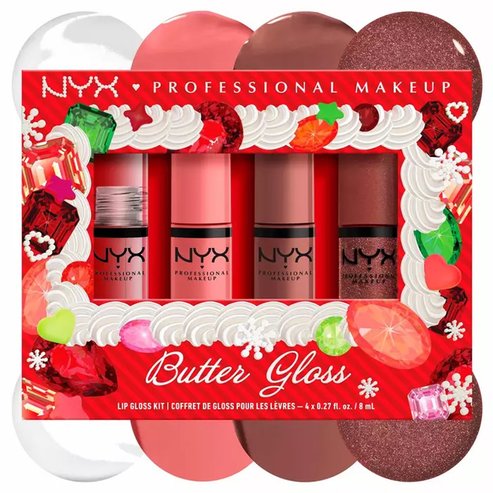 Nyx Professional Makeup Promo Xmas Edition Butter Lip Gloss Kit Коледен комплект грим за устни с кадифено меки & копринени гланцове за устни в 4 различни нюанса 4 броя