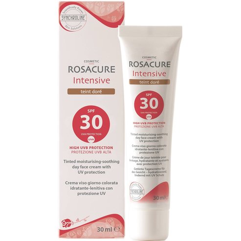 Synchroline Rosacure Spf30 Intensive Tinted Moisturizing Soothing Day Cream Слънцезащитен крем за лице с висока защита и цвят за чувствителна кожа, склонна към зачервяване 30ml - Teint Dore