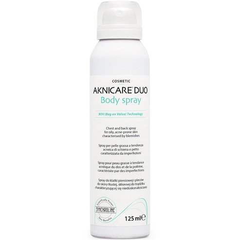 Synchroline Aknicare Duo Body Spray Спрей за тяло, който действа срещу несъвършенства, черни точки & пъпки по гърдите & гърба при мазна кожа, склонна към акне 125ml