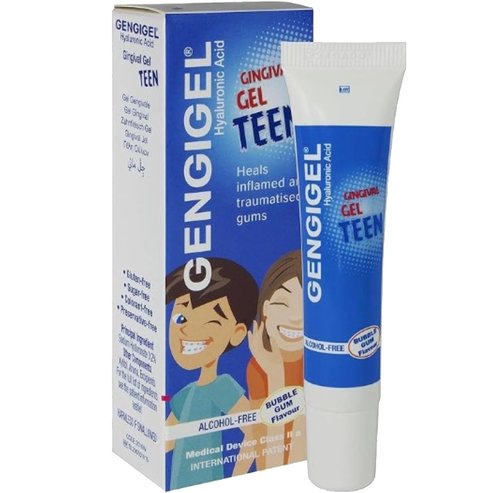 Gengigel Hyaluronic Acid Gingival Teen Gel Детски орален гел за облекчение & бързо заздравяване на рани от брекети, афти & гингивит, с чудесен вкус на дъвка 15ml